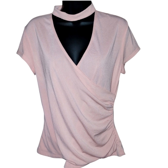 by & by Tops - By & By NWT pale pink short sleeve blouse, v neck chocker neck